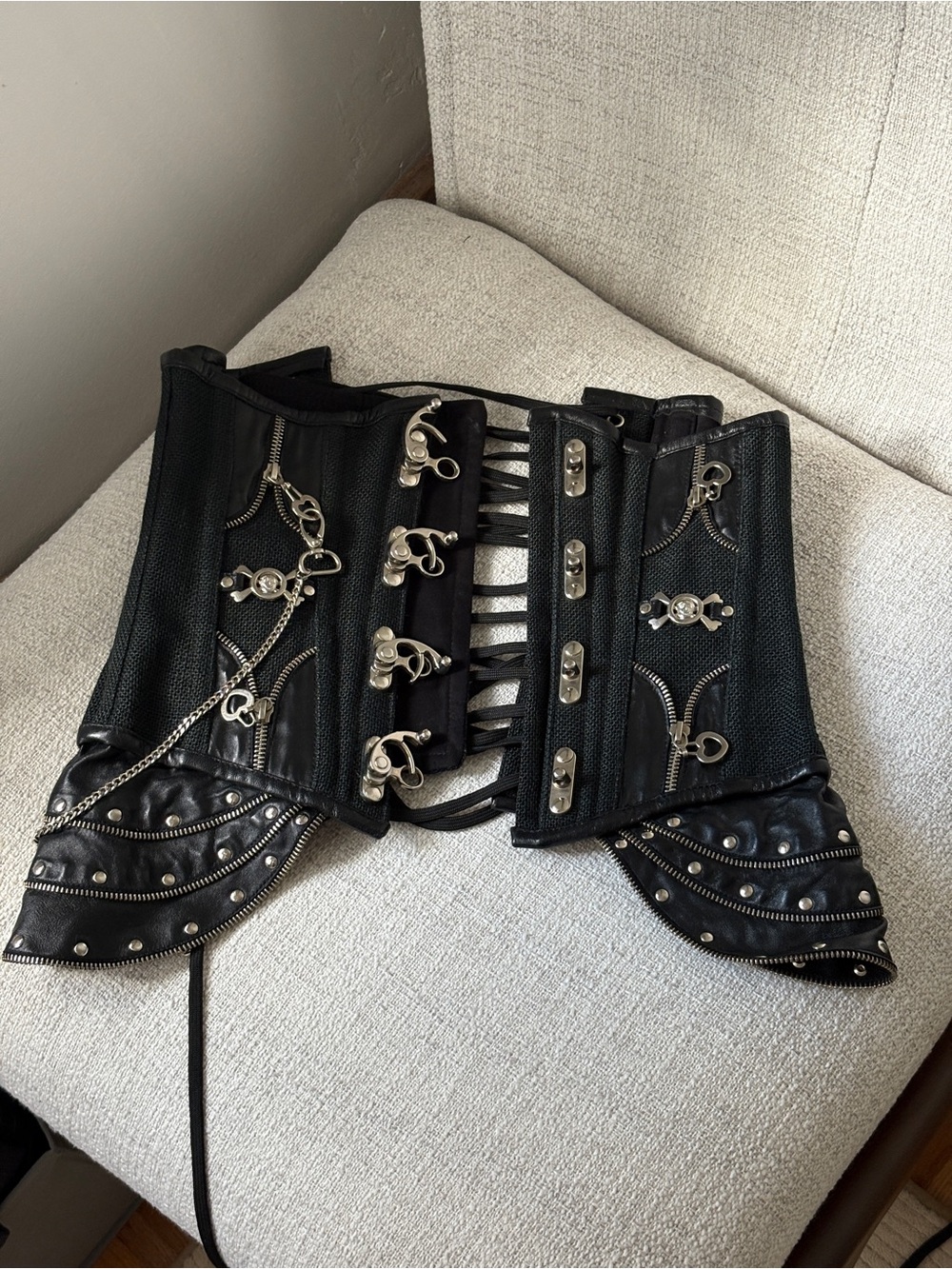 Cotton Jute y2k Underbust Gothic Corset with Silver Hardware
